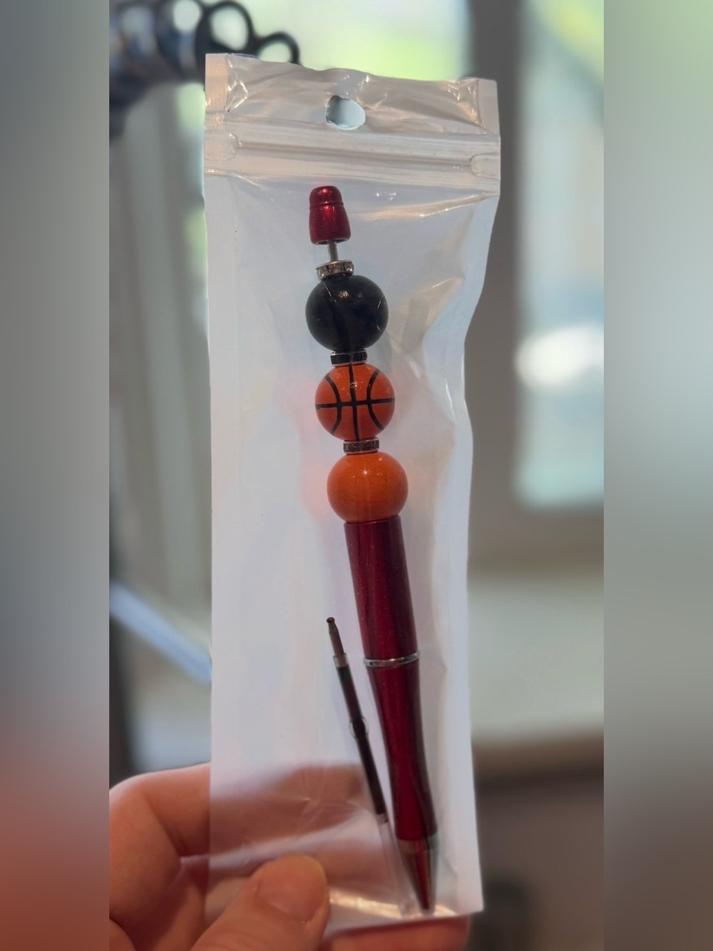Basketball Bead Red Pen Charm